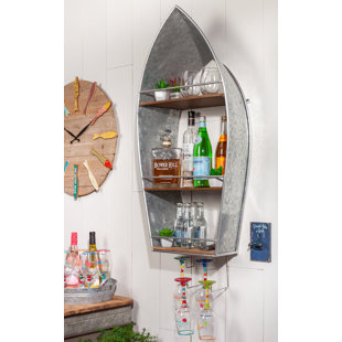 Moon Metal Boat Bar with Wine Storage