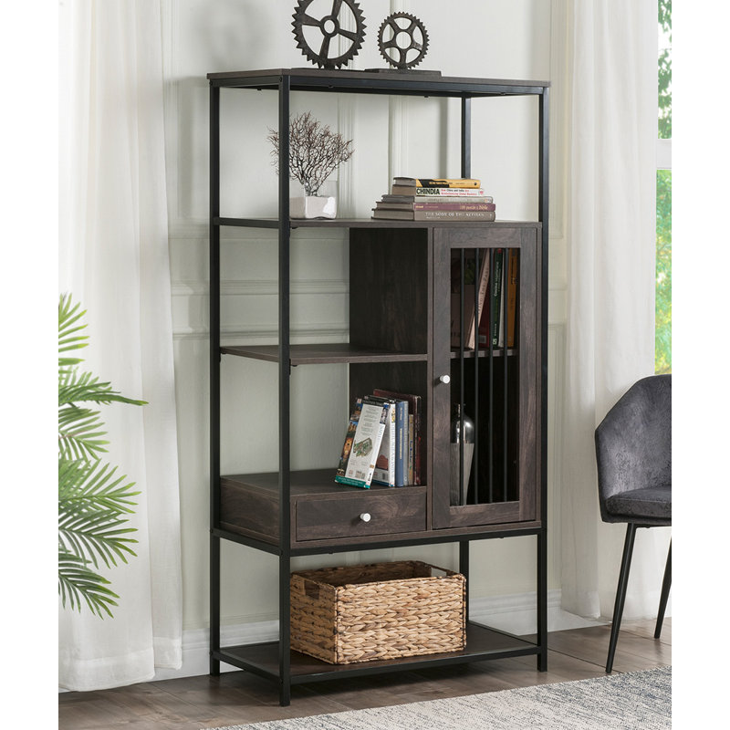 17 Stories 5 Tier Bookshelf Roll Over Image To Zoom In Industrial Bookcase With Doors And Drawers Storage Bookshelves Wayfair Ca