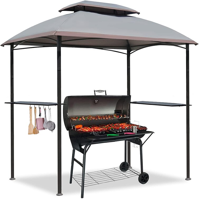 CoastShade 8'x 5' Grill Gazebo Double Tiered Outdoor BBQ Canopy,Grill Gazebo Shelter for Patio and Outdoor Backyard BBQ's with LED Light x 2 Khaki 