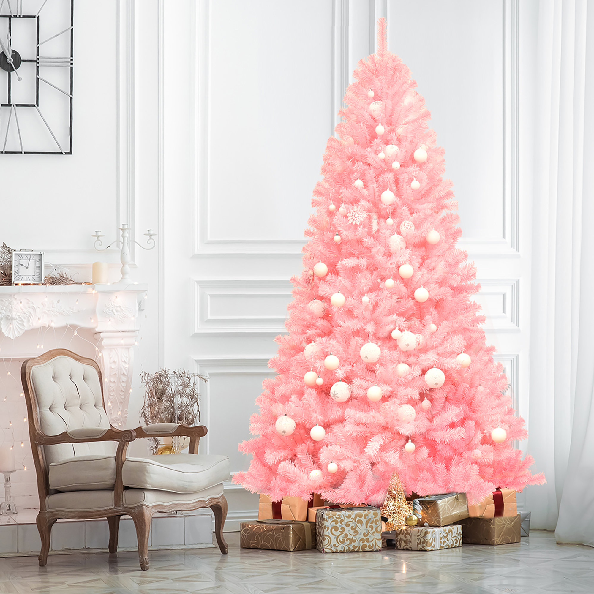 The Holiday Aisle 7 5ft Hinged Artificial Christmas Tree Full Fir Tree New Pvc W Metal Stand Pink Wayfair