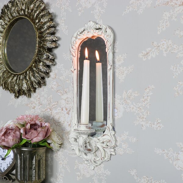 Melody Maison Large Silver Hanging Heart Mirror Candle Sconce 