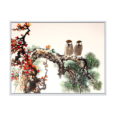 Chinese Ink Bird - Picture Frame Print on Canvas