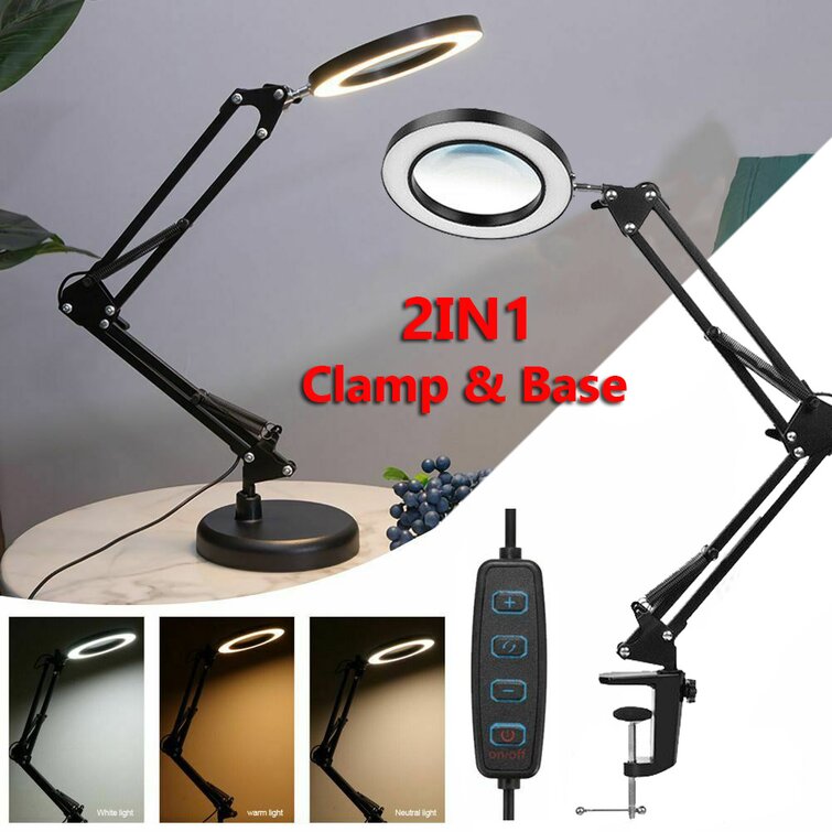 Magnifier LED Lamp 5X Magnifying Glass Desk Table Light Reading Lamp With Clamp