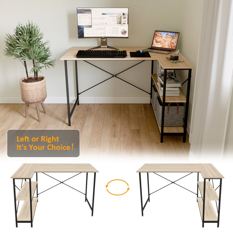 17 Stories Computer Desk With Storage Shelves Under Desk Small L Shaped Corner Desk With Shelves