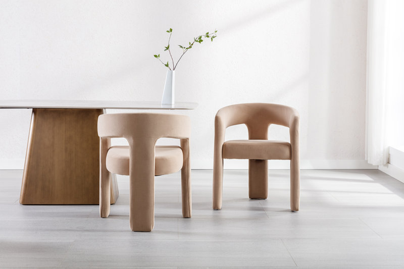Modern Upholstered Barrel Dining Chairs Upholstery Color: Khaki Velvet