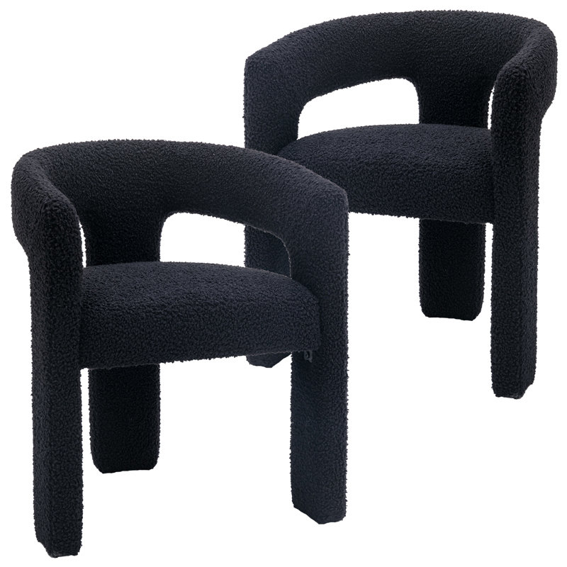 Modern Upholstered Barrel Dining Chairs Upholstery Color: Black Sherpa