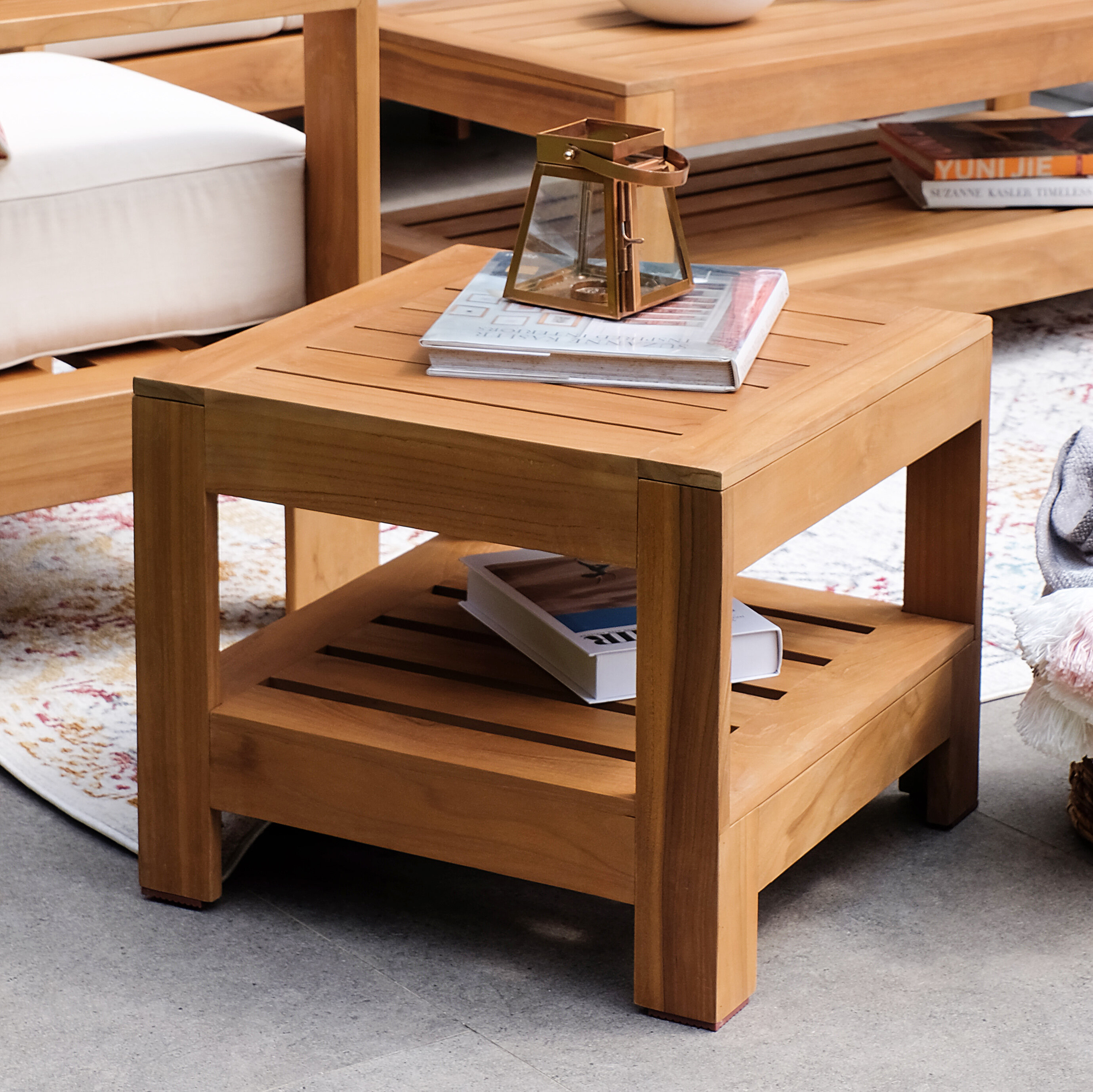 Grade A Teak Wood solid Side Table with Shelf in Natural Indonesia 