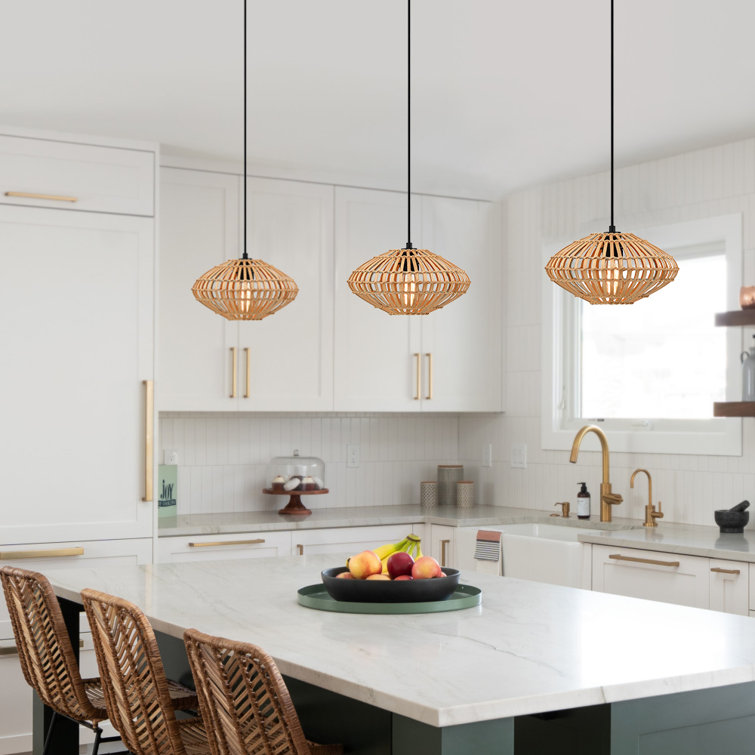 Yingst Eclectic Natural Rattan And Bamboo Island Mini Pendant Light With  Black Hardware