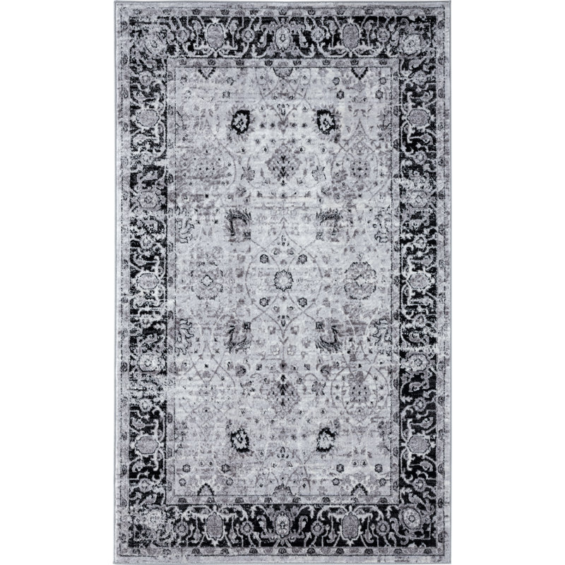 World Menagerie Bessoir Power Loom Black Ivory Rug Wayfair