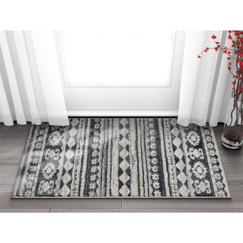 Union Rustic Manzi Power Loom Dark Gray Ivory Rug Reviews Wayfair