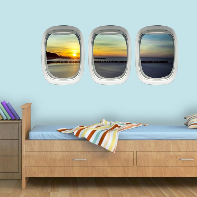 East Urban Home 3 Piece Plane Window Clings Decor Airplane Wall