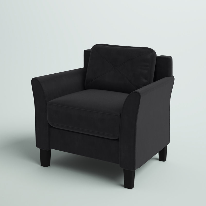Lourdez 33.9" Curved Arm Tufted Back Armchair Fabric: Black Microfiber/Microsuede