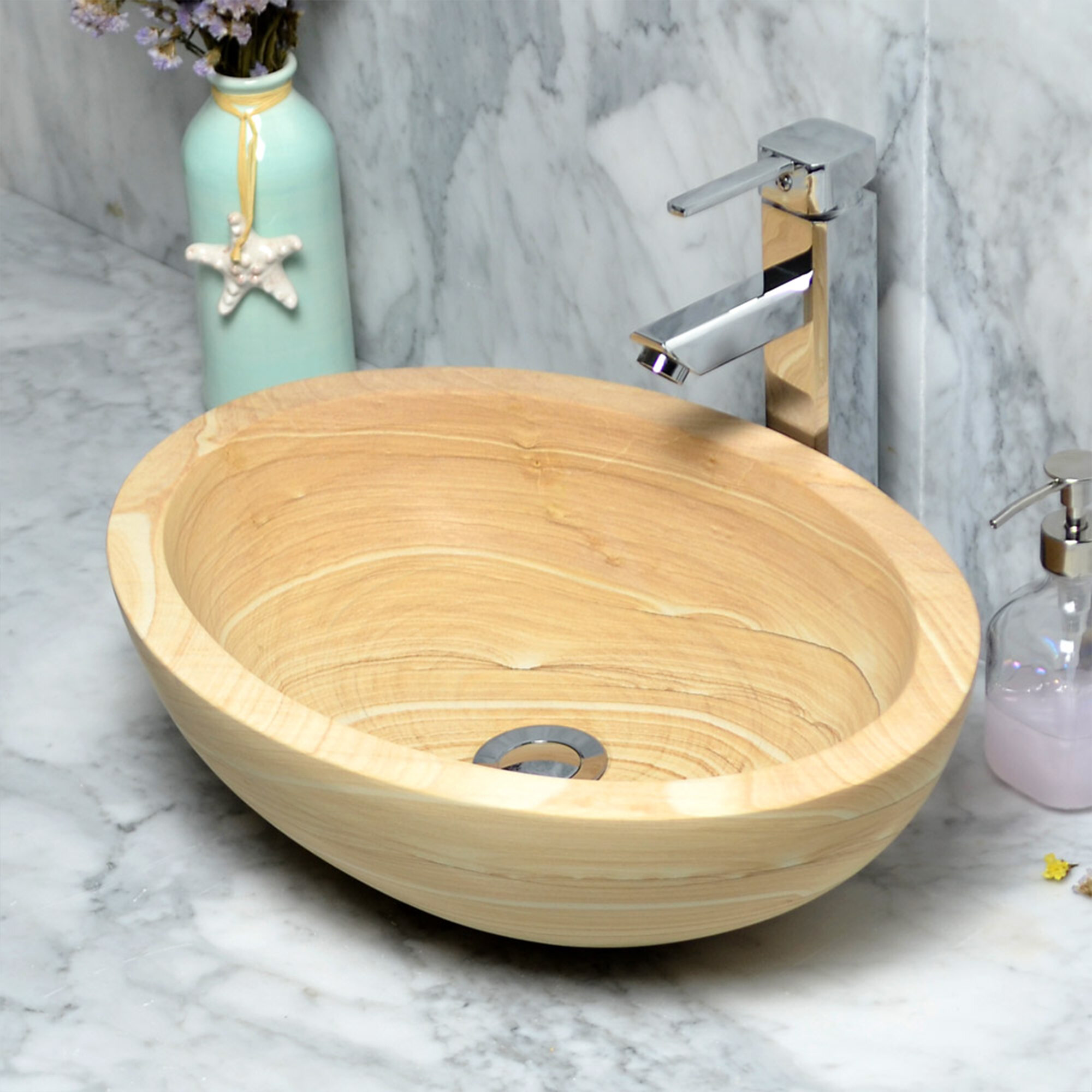 Aa Warehousing Andrade Single Bowl Stone Oval Vessel Bathroom Sink Wayfair
