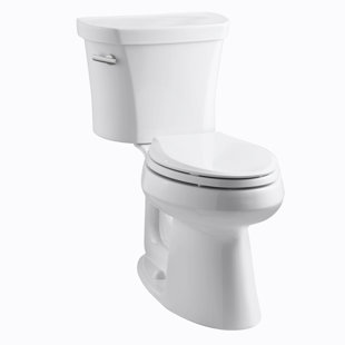 Go to store & view more images Kohler Highline Comfort Height Two-Piece Elongated 1.28 GPF Toilet with Class Five Flush Technology, Left-Hand Trip Lever, Insuliner Tank Liner and Tank Cover Locks