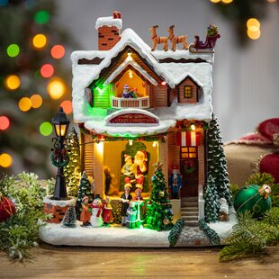 8.75 Inches Miniature Light Up Cabin Christmas Village House Decoration LED Holiday House Decorative Tabletop Decor 
