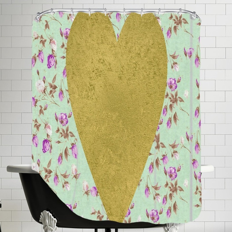 East Urban Home Flamingos And Unicorns Gold Heart On Floral Single Shower Curtain Wayfair