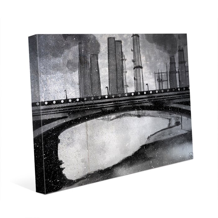 Click Wall Art Industrial City Bridge Painting Print On Wrapped