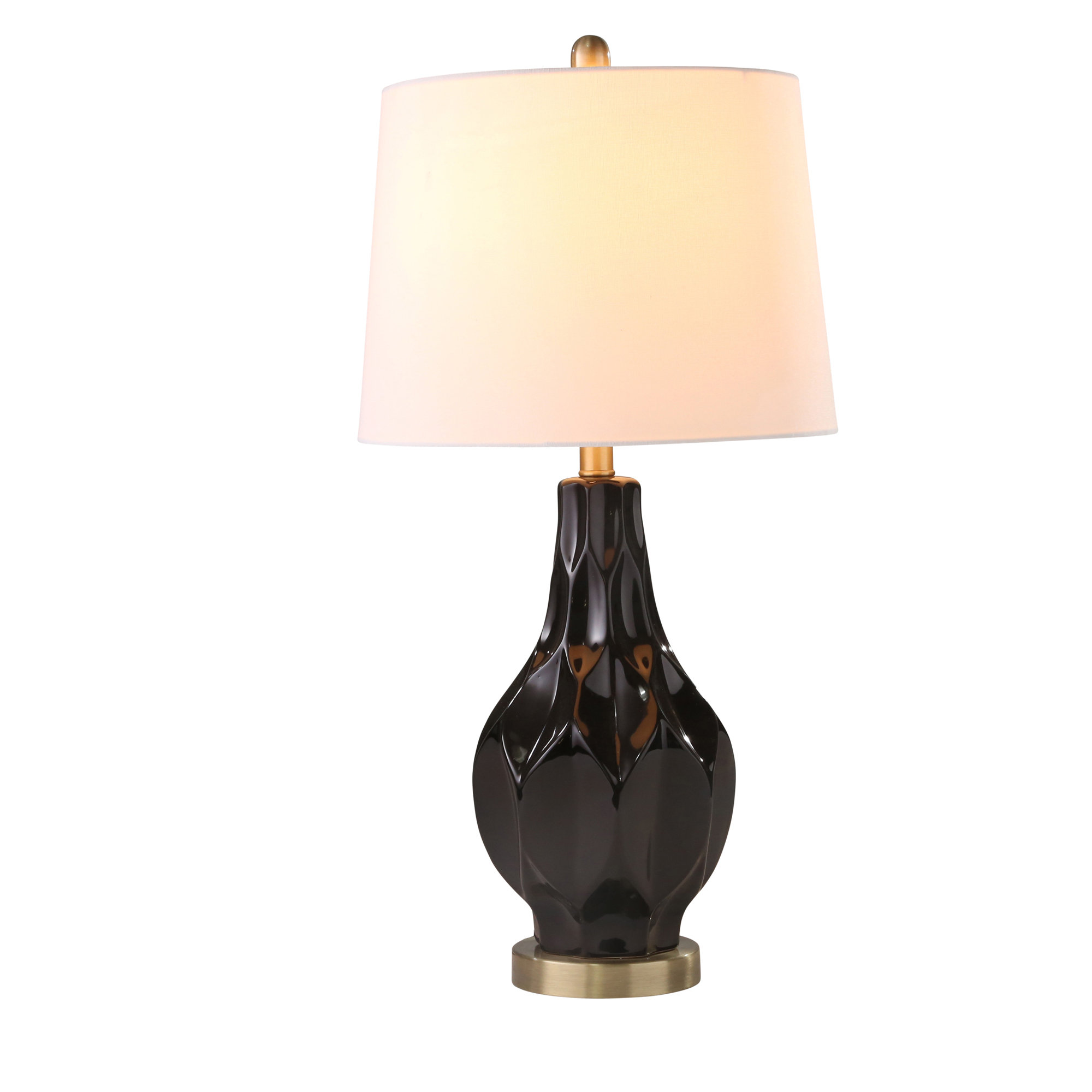 GLOSSY BLUE CERAMIC DRIP FINISH TABLE LAMP LINEN SHADE READING DESK LIGHT