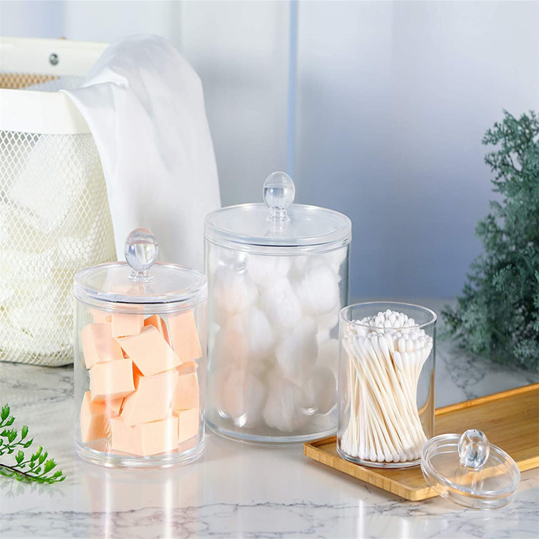 Canora Grey Holder Dispenser Acrylic Clear 3 Pack For Cotton Swabs Cotton Balls Cotton Rounds Bathroom Accessories Apothecary Jars Vanity Organizer Bathroom Canisters Wayfair