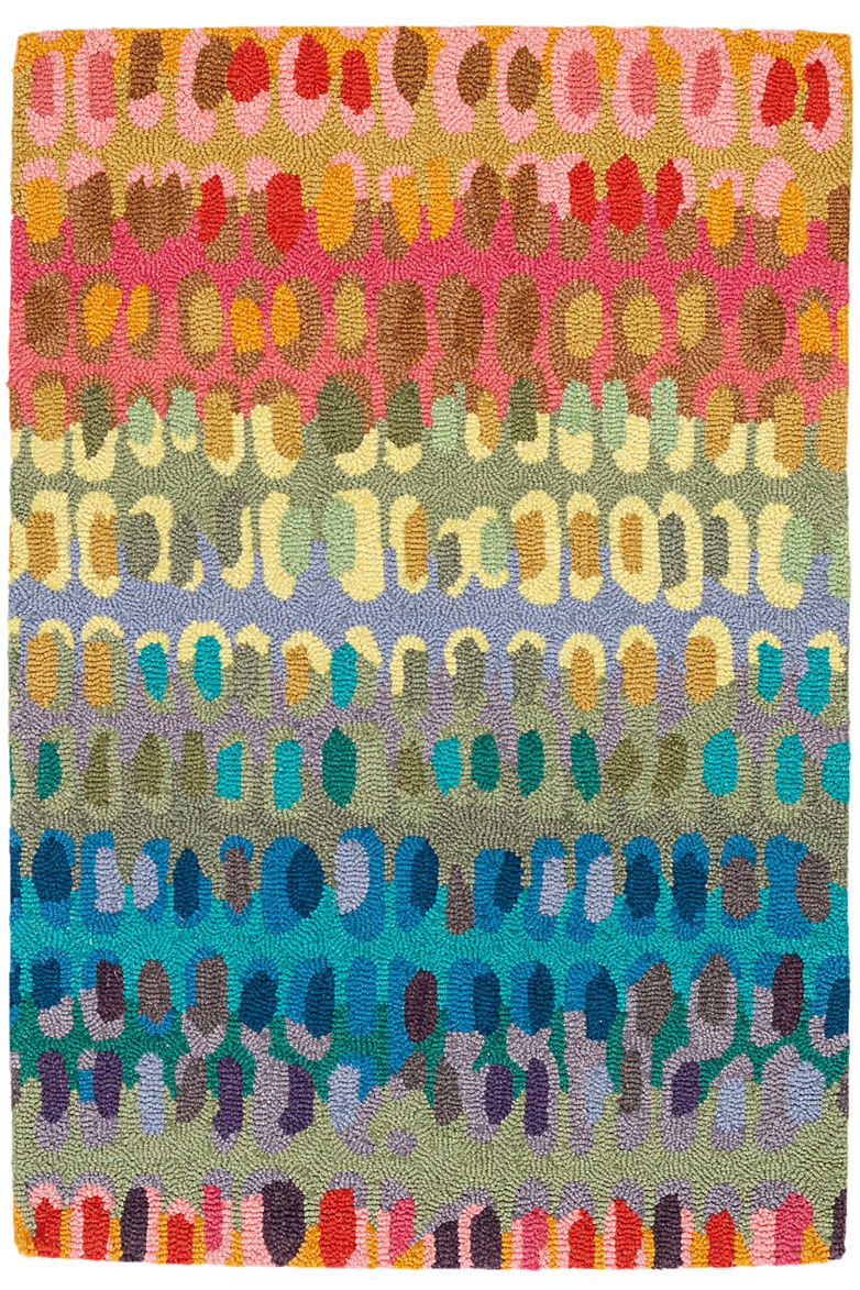 Paint Chip Hand Hooked Wool Red Blue Area Rug