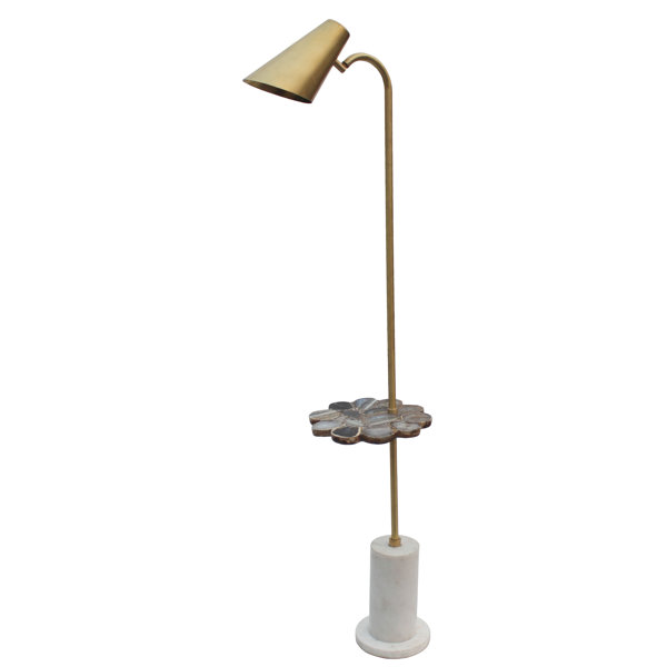 Mercer41 Ty Floor Lamp With Agate Tray And Cylinderical Marble Base Matte Brass Blue Agate Wayfair