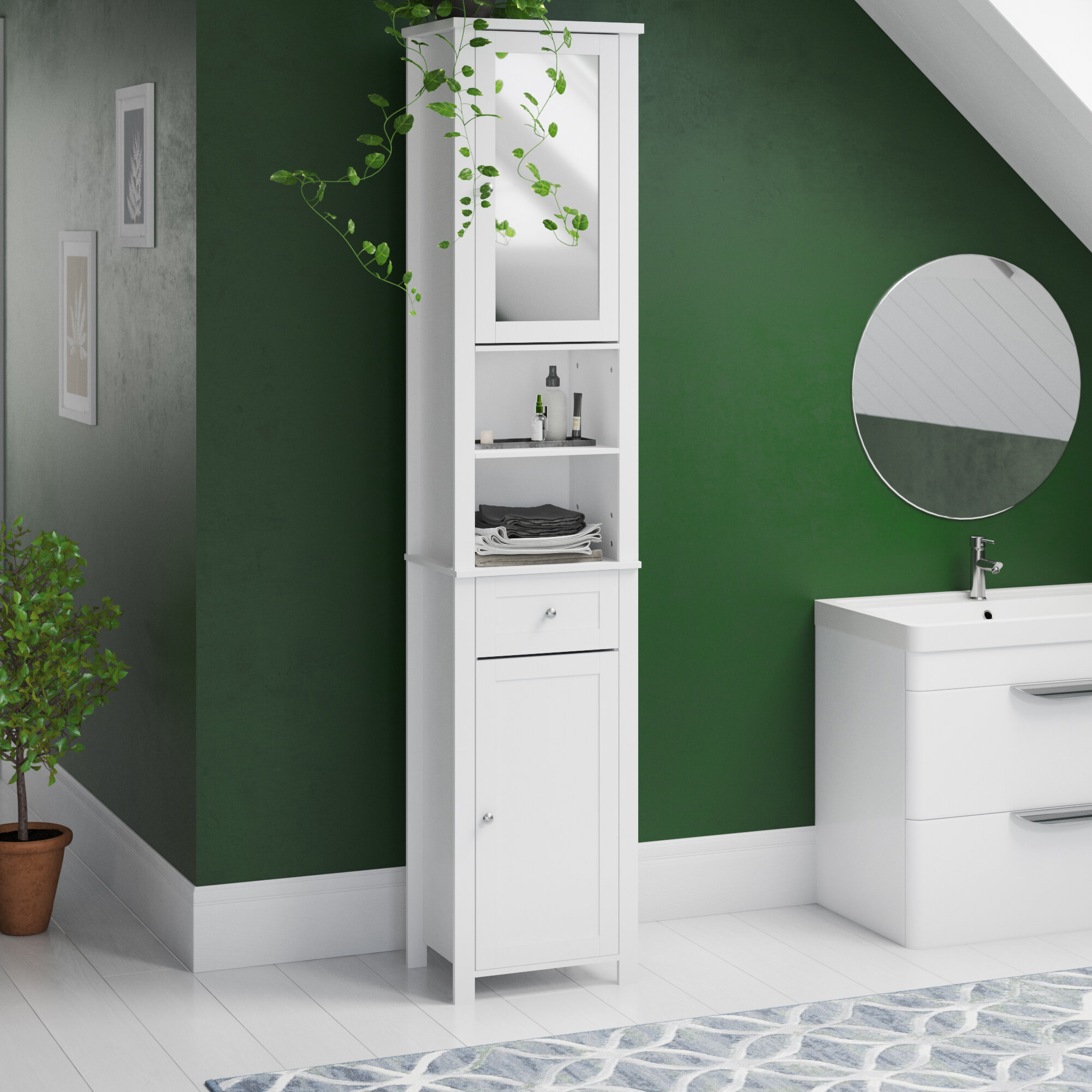 1 Door Bathroom Linen Cabinet Tower Furniture Tall Drawer Shelves White Bath New