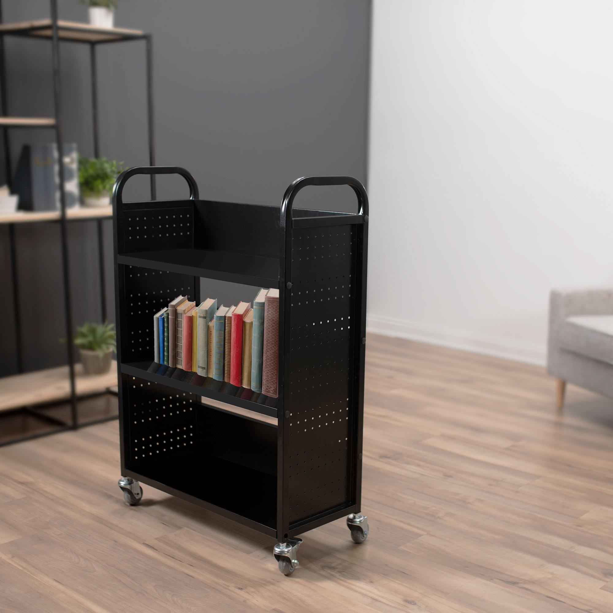 VIvo Mobile Library Book Cart with 3 Shelves And Lockable Casters Wayfair