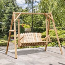 Coral Coast Rustic Oak Log Curved Back Porch Swing and A-Frame Set 