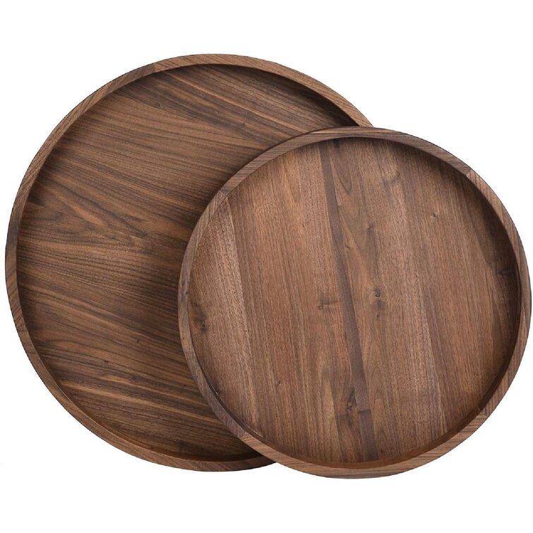 Walnut Wood Bamboo Trays for Eating Tea Coffee Table Ottoman Decorative,Set of 3 Serving Trays with Handles 
