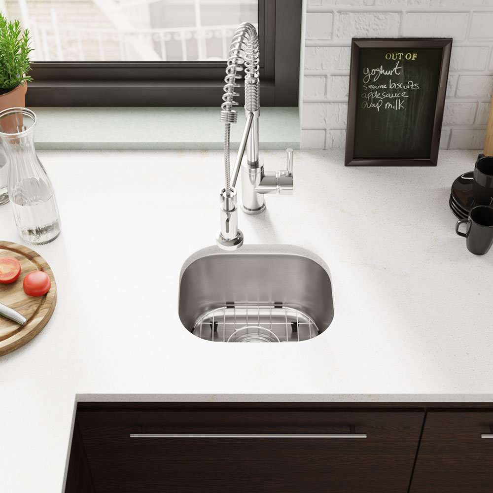 René Stainless Steel 15 L X 13 W Undermount Bar Sink With Cutting R1 1012 18 Stainless Steel 15 L X 13 W Undermount Bar Sink With Cutting Board Grid And Basket Strainer