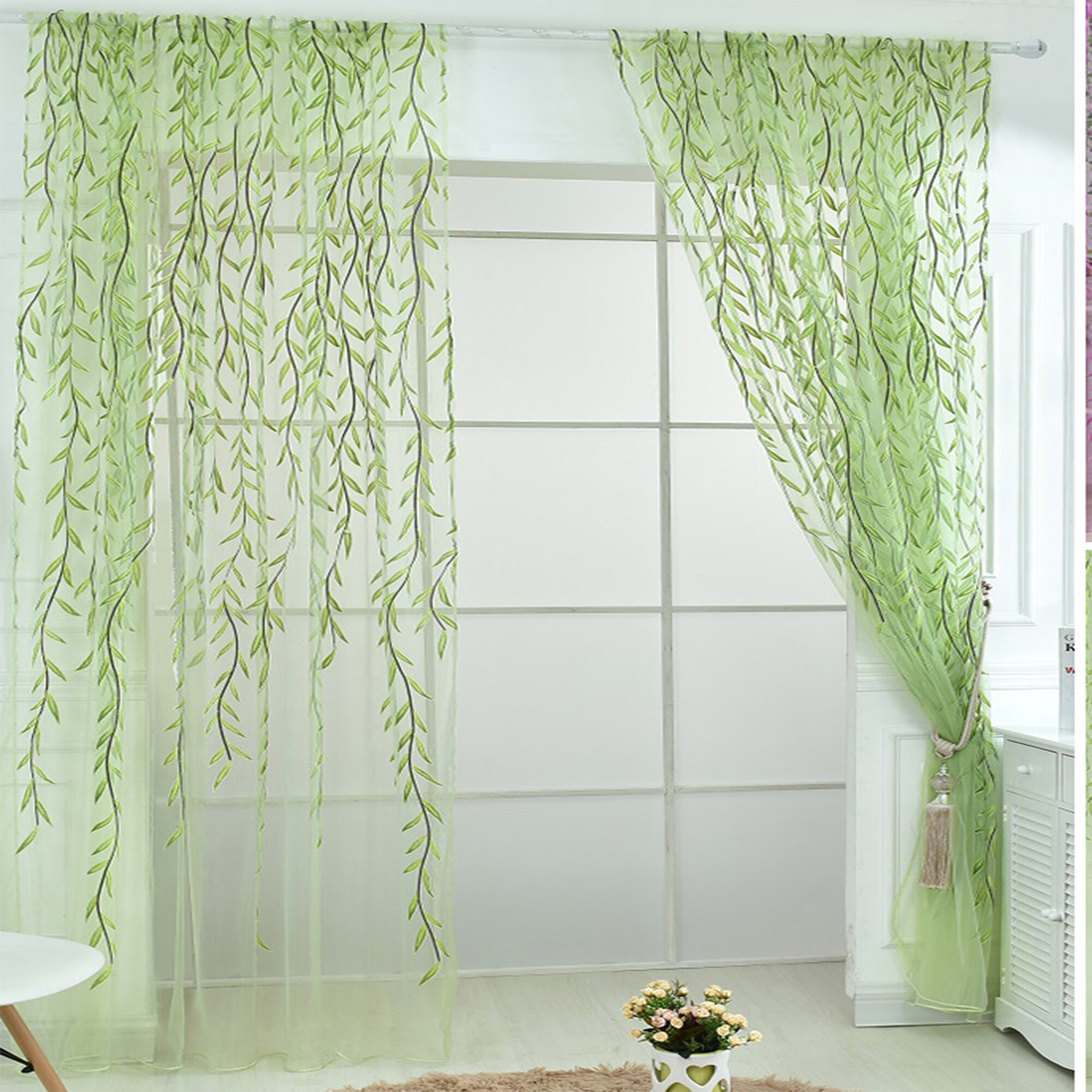 Tree Pattern Curtain Rod Pocket Tulle Window Gauze For Bedroom Bathroom Decor 