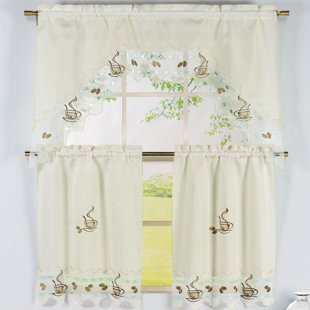 Kitchen Curtains Coffee Theme Wayfair Coffee Talk 3 Piece Embroidered Kitchen Valance And Tier Set