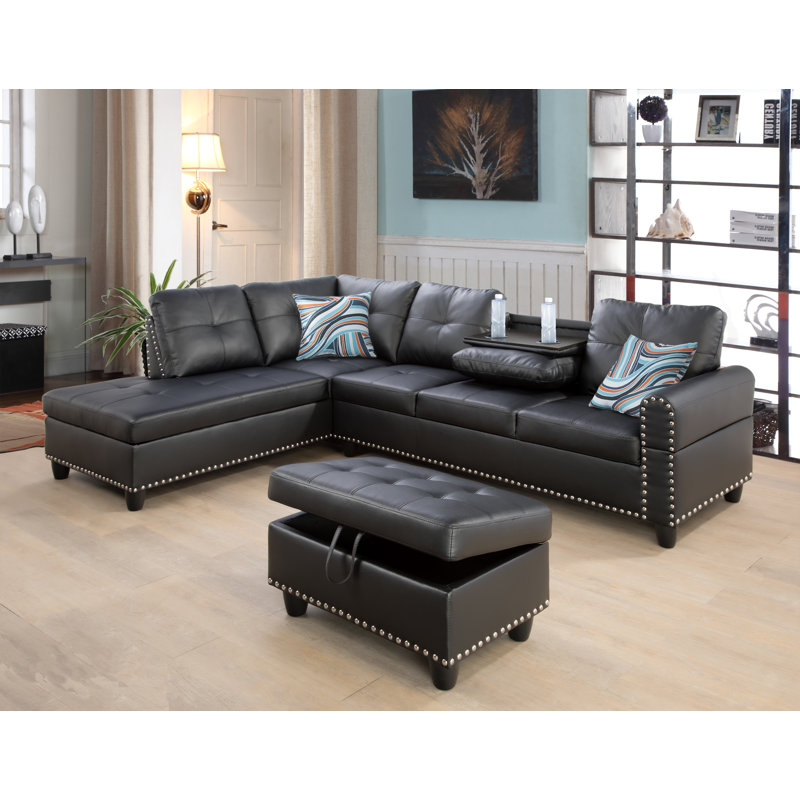 Red Barrel Studio Louroukina 97 2 Faux Leather Left Hand Facing Corner Sectional With Ottoman Wayfair