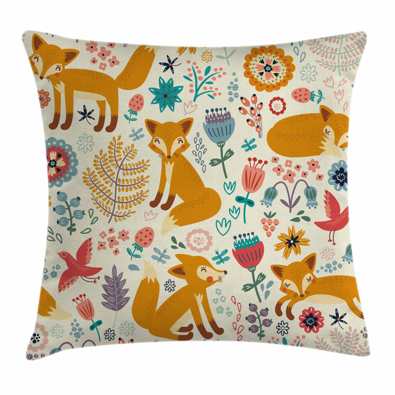 Ebern Designs Bayley Foxes Ornate Flowers Birds Outdoor Cushion Cover Wayfair Co Uk