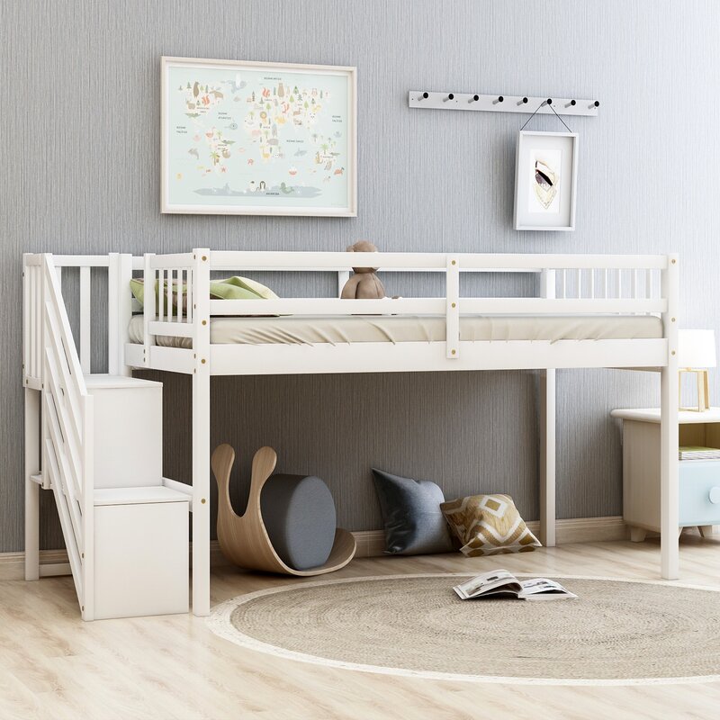 twin low loft bed with storage wayfair