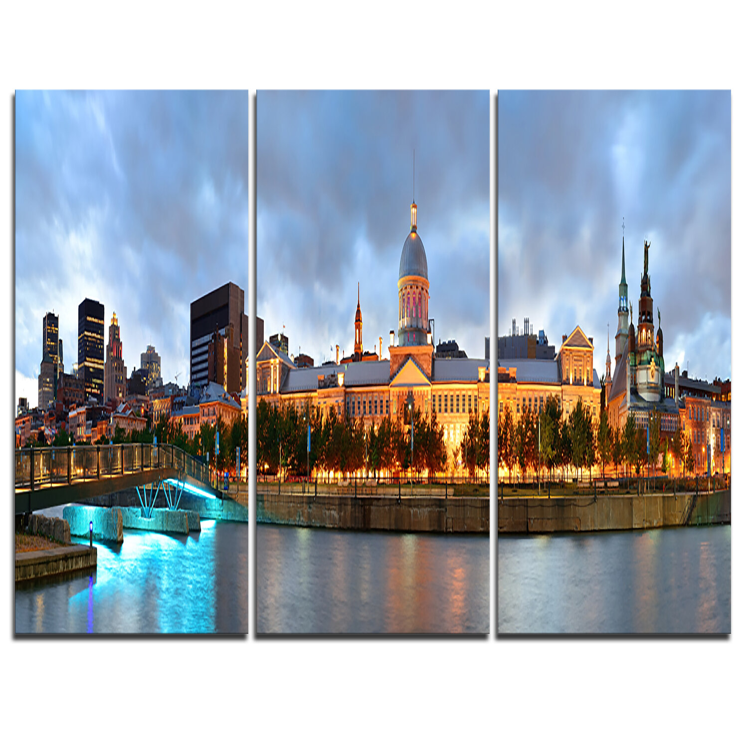 Designart Montreal Panoramic View 3 Piece Graphic Art On Wrapped Canvas Set Wayfair