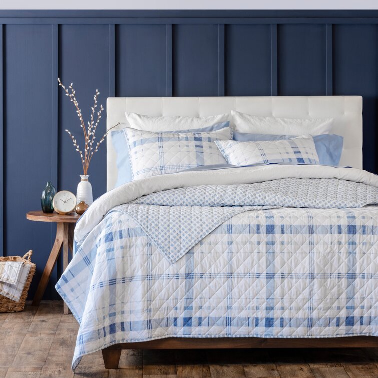 White Martha Stewart Collection INDIGO DREAM Standard Pillow Sham Indigo Blue 