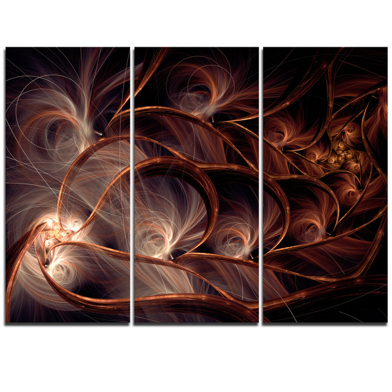 Designart Glittering Brown Fractal Flower On Black 3 Piece Graphic Art On Wrapped Canvas Set Wayfair