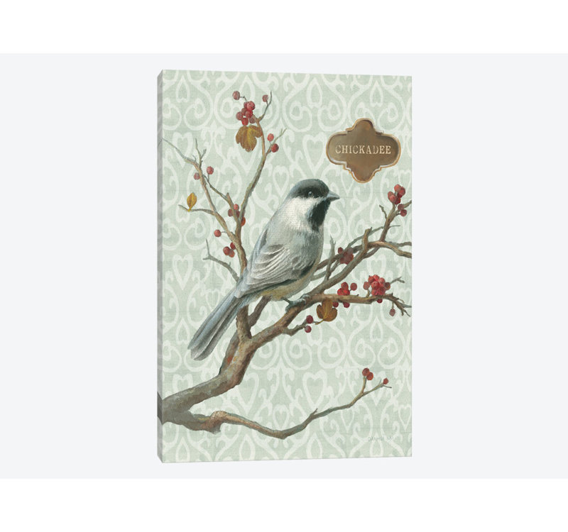 Global Gallery Danhui NAI Black Capped Chickadee on Gold Giclee Stretched Canvas Artwork 18 x 18