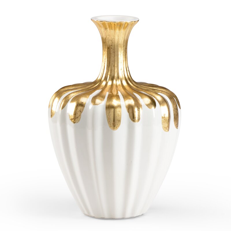 Frederick Cooper White/Gold Ceramic Table Vase | Perigold