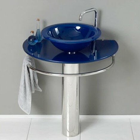 Glass Metal 35 Pedestal Bathroom Sink With Faucet