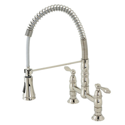 Kingston Brass Heritage Double-Handle 2-Hole Deck-Mount Pre-Rinse Bridge Kitchen Faucet