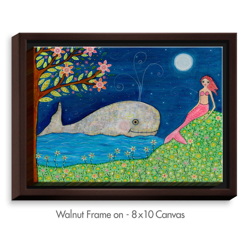 Dianochedesigns Whale Mermaid Framed Watercolor Painting Print