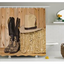 Bathroom Fabric Shower Curtain Set Hooks-Western Cowboy Hat Wild West Boots 72” 