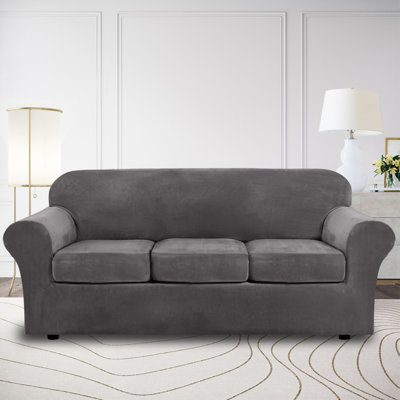 Modern Soft Velvet Plush 4 Piece High Stretch SOFA SLIPCOVER Furniture Protector Luxury Thick Velvet Sofa Cover for 3 Cushion Couch