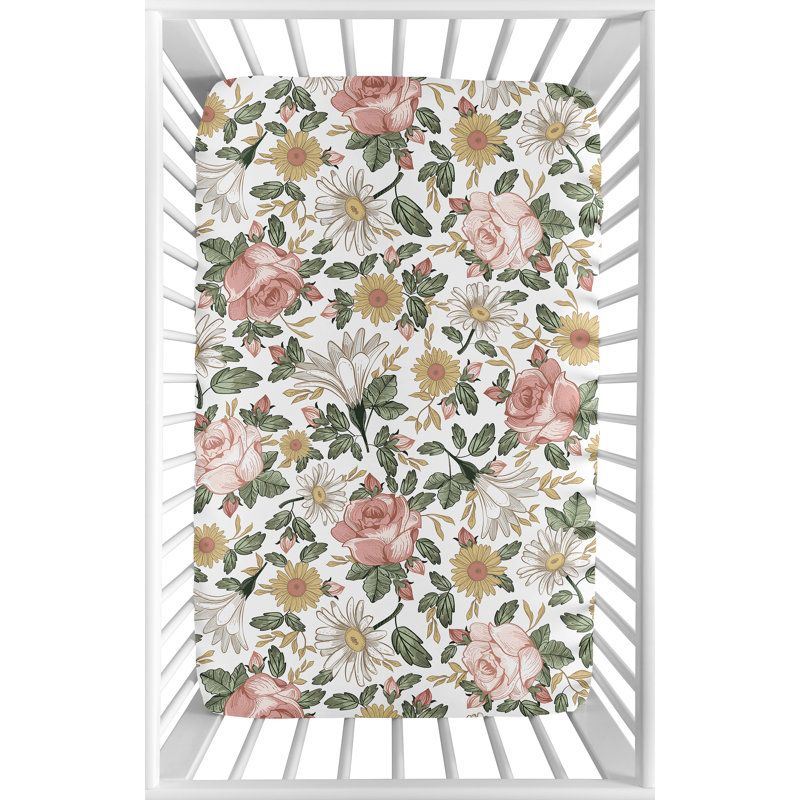 yellow floral crib sheet