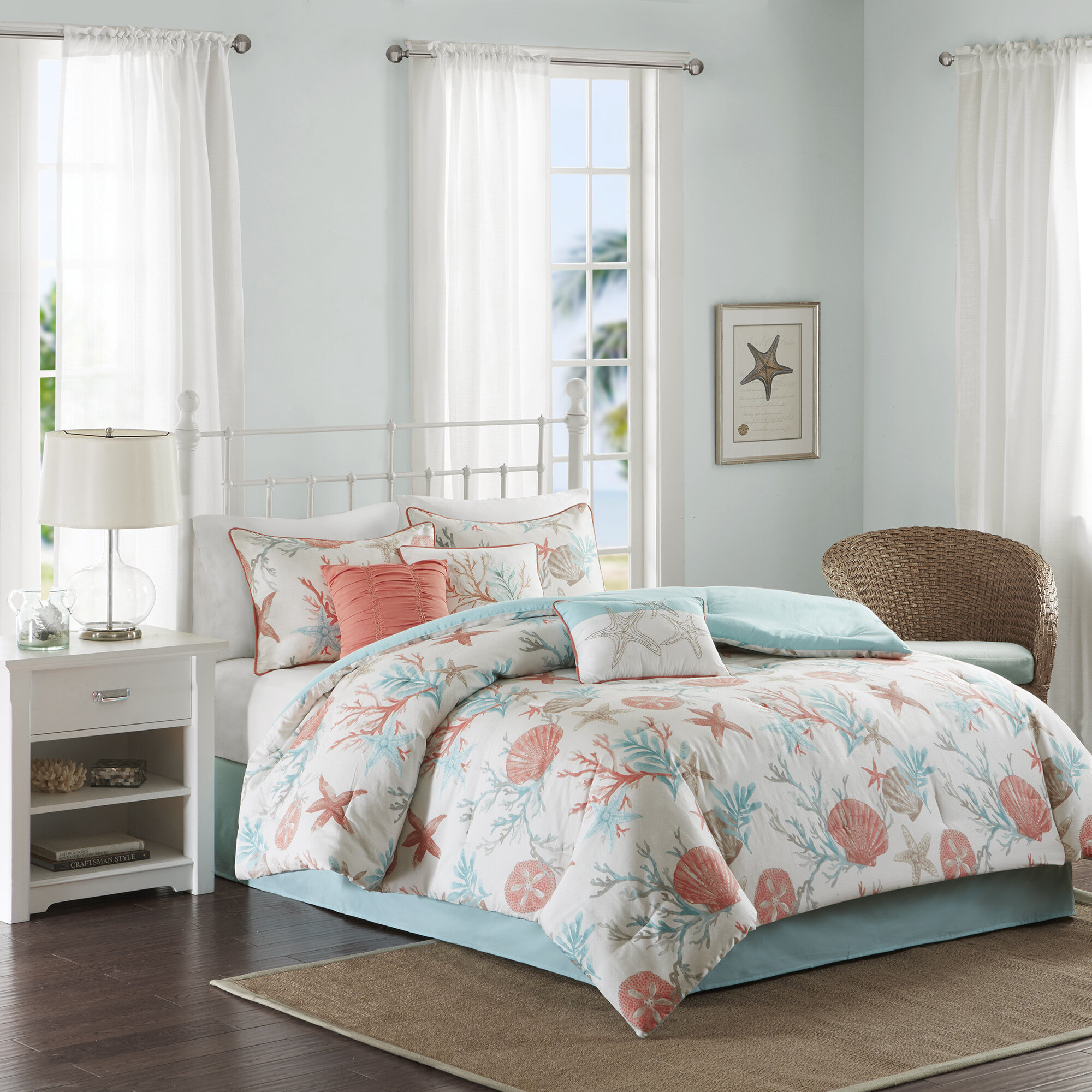 Highland Dunes Bingley Teal Blue Salmon Pink Taupe 7 Piece Comforter Set And Reviews Wayfair