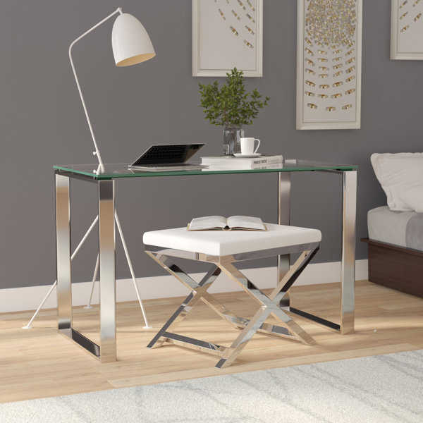 Orren Ellis Arciniega Glass Desk Reviews Wayfair