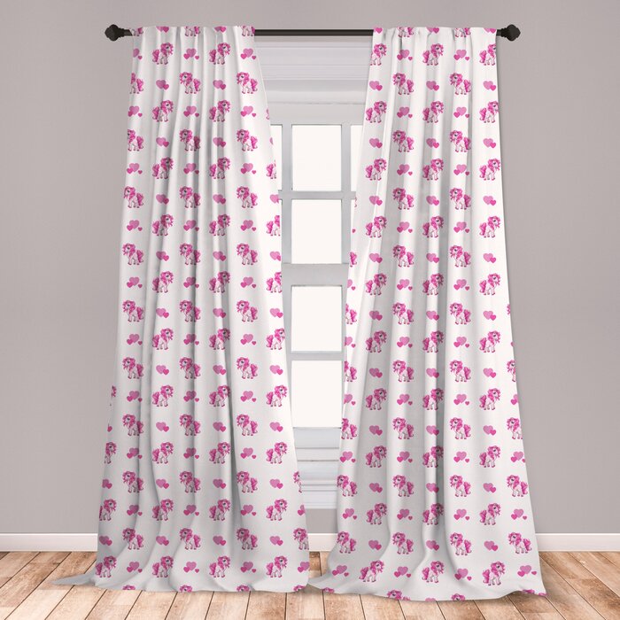 Ambesonne Love Curtains Pink Hearts And Pony Horse Kids Girls Design Fairytale Toy Animal Cartoon Window Treatments 2 Panel Set For Living Room