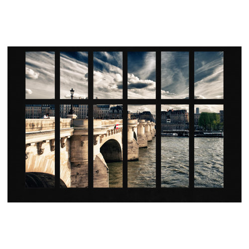 Window on Paris Bridge 2.9m x 4.32m Textured Matt Peel & Stick Wall Mural East Urban Home